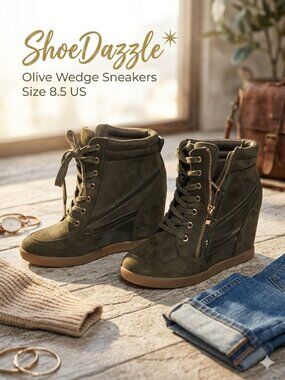 ShoeDazzle Olive Green Hidden Wedge Sneakers - Size 8